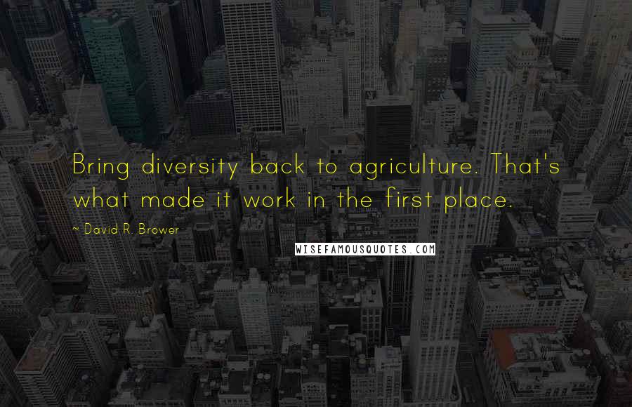 David R. Brower Quotes: Bring diversity back to agriculture. That's what made it work in the first place.