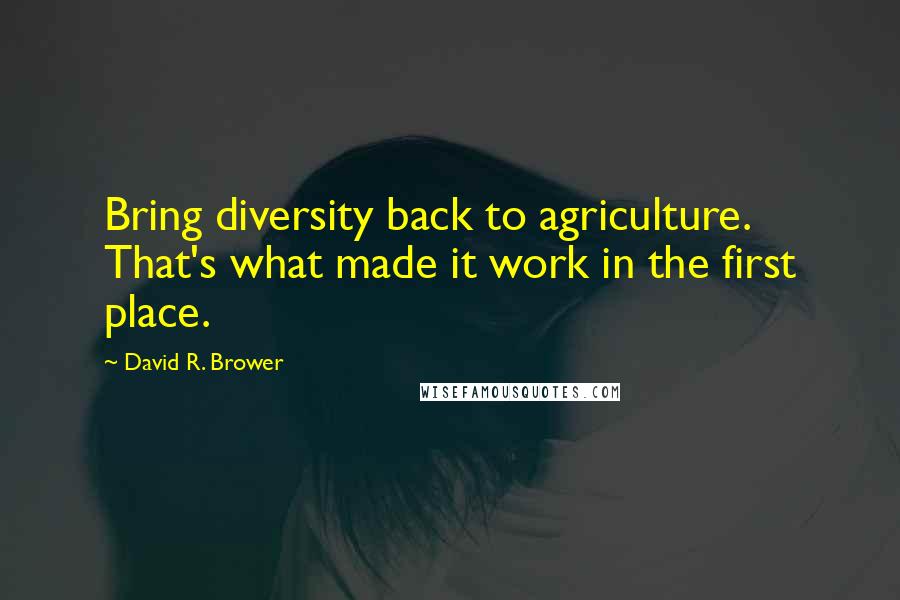 David R. Brower Quotes: Bring diversity back to agriculture. That's what made it work in the first place.