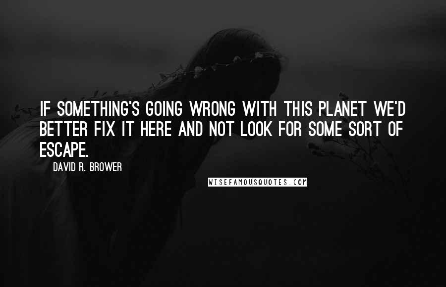 David R. Brower Quotes: If something's going wrong with this planet we'd better fix it here and not look for some sort of escape.