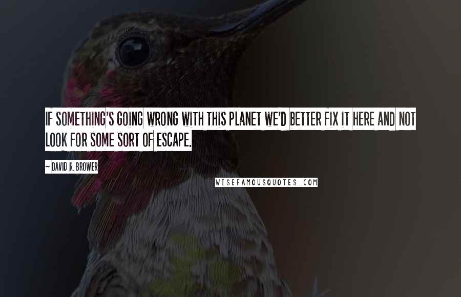 David R. Brower Quotes: If something's going wrong with this planet we'd better fix it here and not look for some sort of escape.