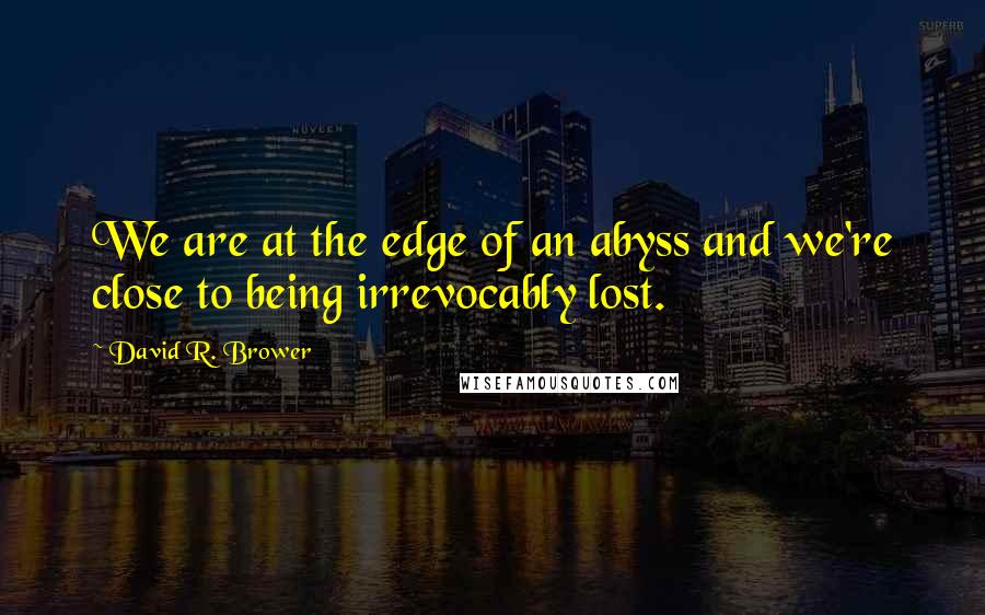 David R. Brower Quotes: We are at the edge of an abyss and we're close to being irrevocably lost.