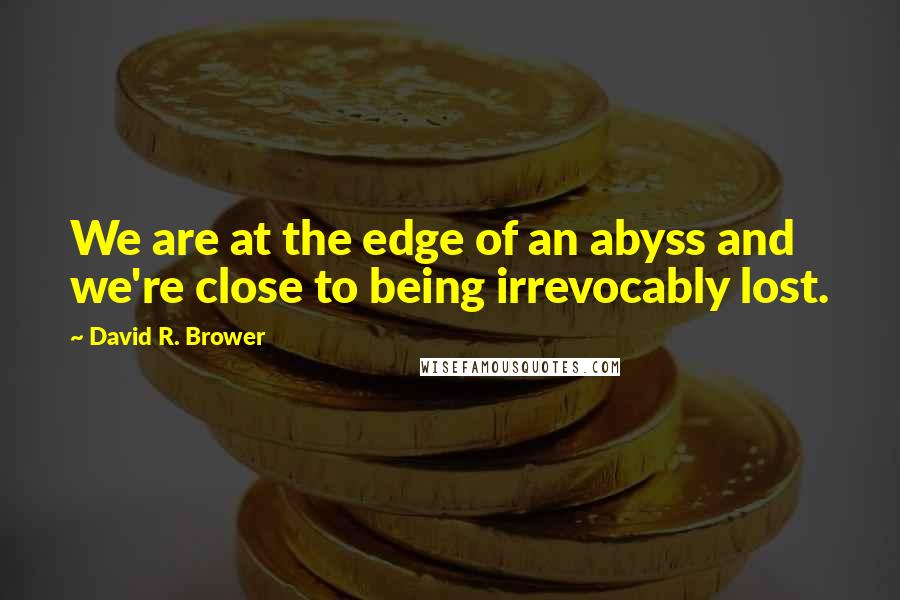 David R. Brower Quotes: We are at the edge of an abyss and we're close to being irrevocably lost.