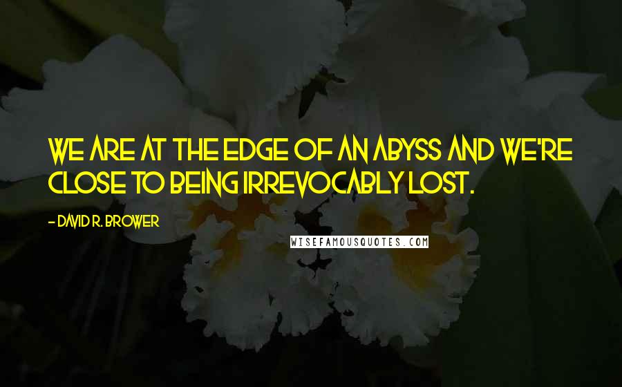 David R. Brower Quotes: We are at the edge of an abyss and we're close to being irrevocably lost.