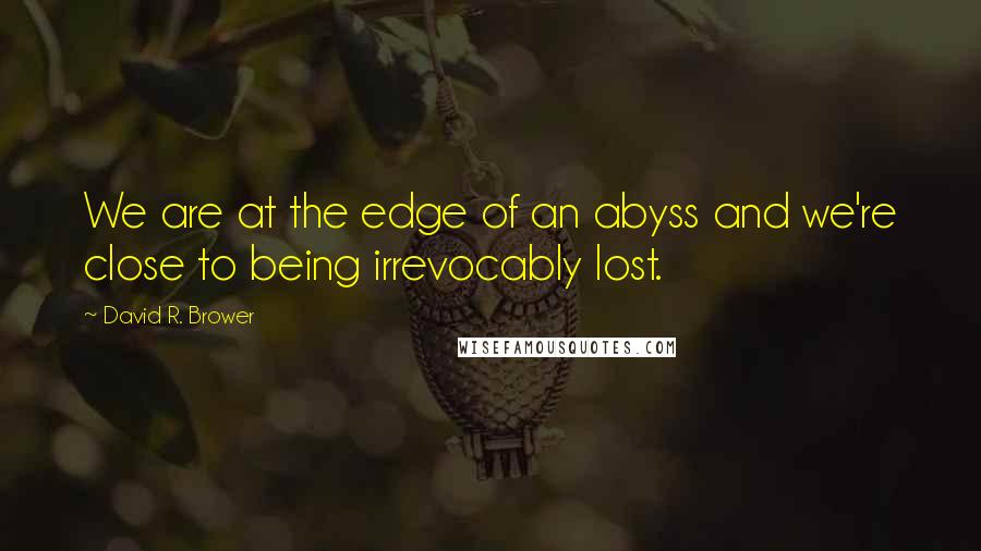 David R. Brower Quotes: We are at the edge of an abyss and we're close to being irrevocably lost.