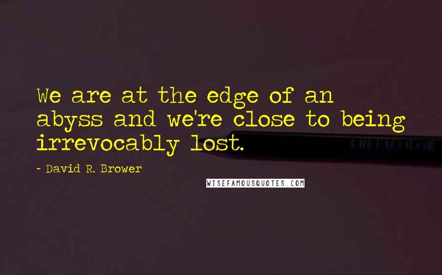 David R. Brower Quotes: We are at the edge of an abyss and we're close to being irrevocably lost.