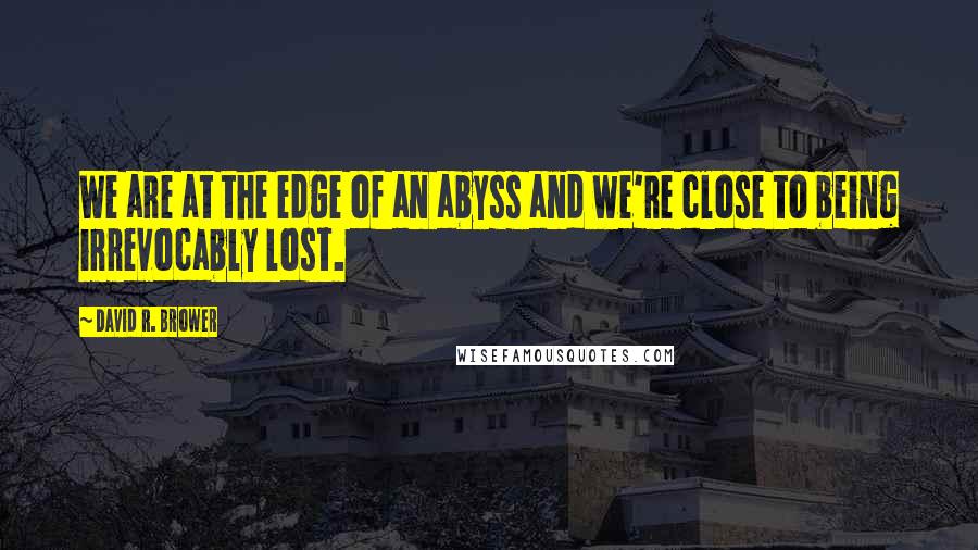 David R. Brower Quotes: We are at the edge of an abyss and we're close to being irrevocably lost.