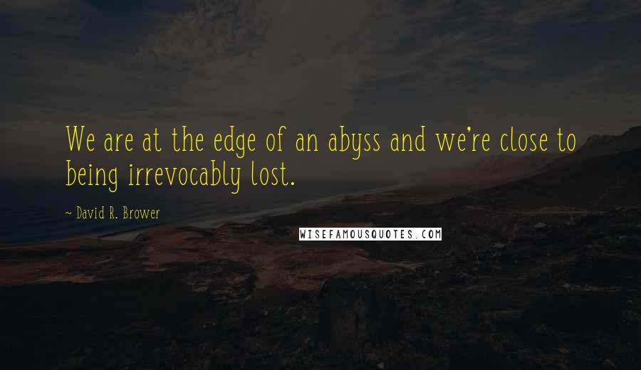 David R. Brower Quotes: We are at the edge of an abyss and we're close to being irrevocably lost.