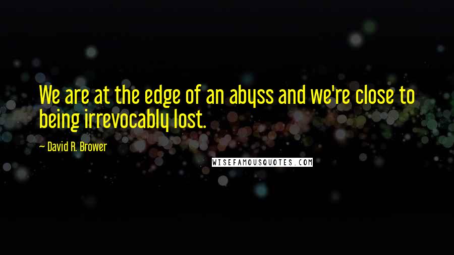 David R. Brower Quotes: We are at the edge of an abyss and we're close to being irrevocably lost.