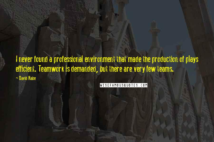 David Rabe Quotes: I never found a professional environment that made the production of plays efficient. Teamwork is demanded, but there are very few teams.