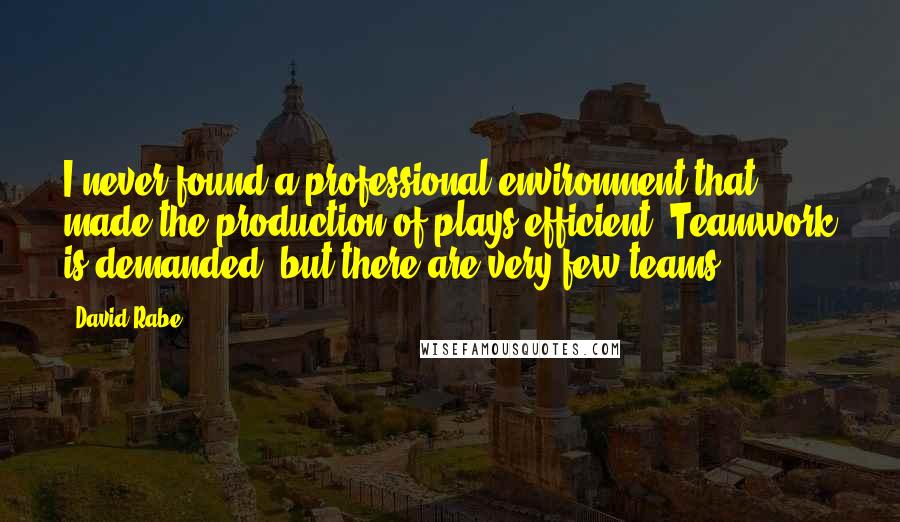 David Rabe Quotes: I never found a professional environment that made the production of plays efficient. Teamwork is demanded, but there are very few teams.