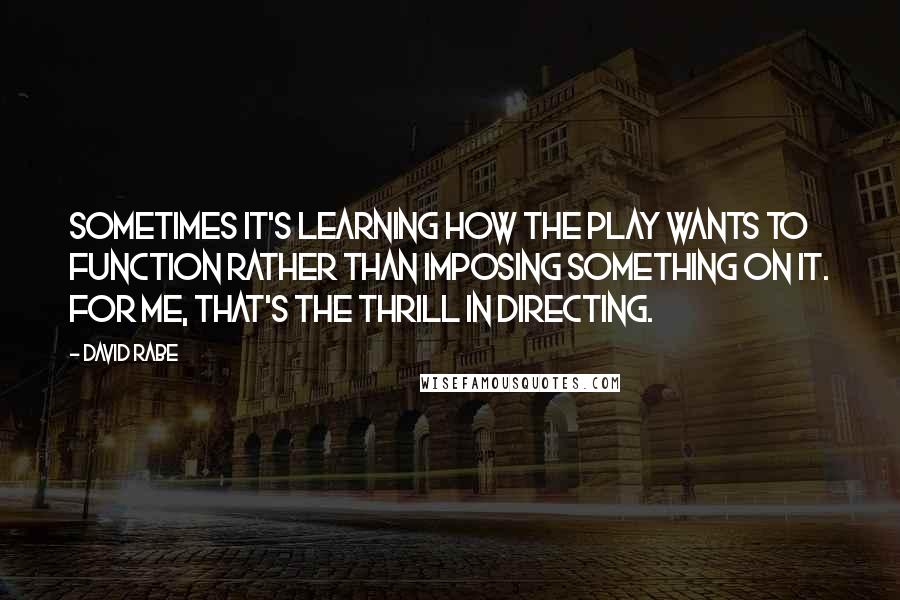 David Rabe Quotes: Sometimes it's learning how the play wants to function rather than imposing something on it. For me, that's the thrill in directing.