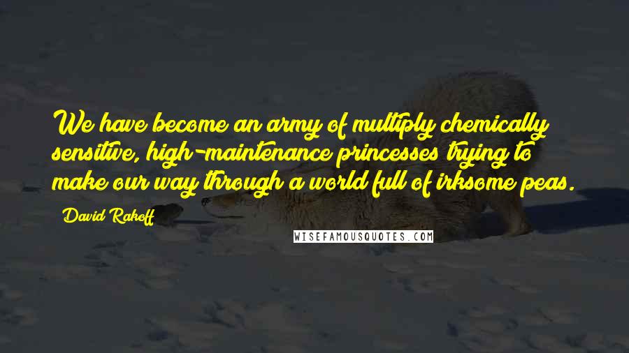 David Rakoff Quotes: We have become an army of multiply chemically sensitive, high-maintenance princesses trying to make our way through a world full of irksome peas.