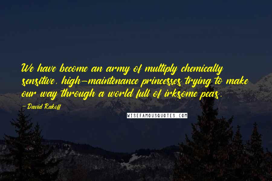 David Rakoff Quotes: We have become an army of multiply chemically sensitive, high-maintenance princesses trying to make our way through a world full of irksome peas.