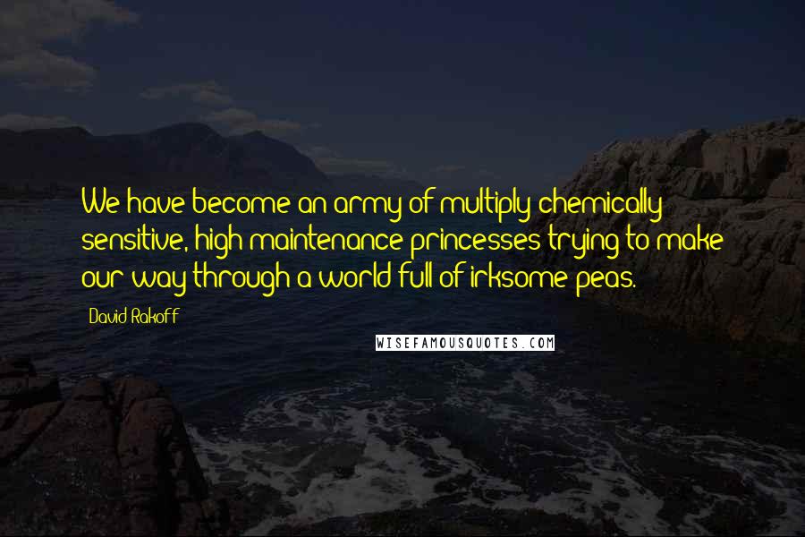 David Rakoff Quotes: We have become an army of multiply chemically sensitive, high-maintenance princesses trying to make our way through a world full of irksome peas.