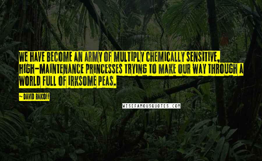 David Rakoff Quotes: We have become an army of multiply chemically sensitive, high-maintenance princesses trying to make our way through a world full of irksome peas.