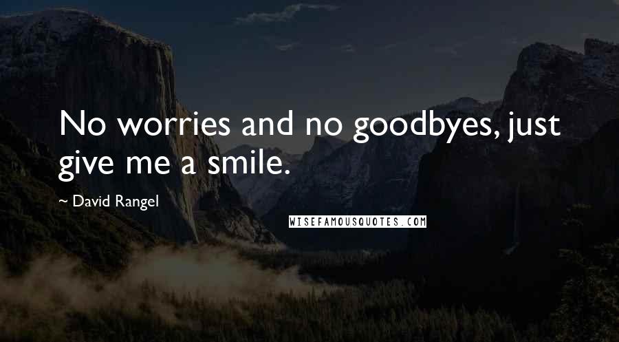 David Rangel Quotes: No worries and no goodbyes, just give me a smile.