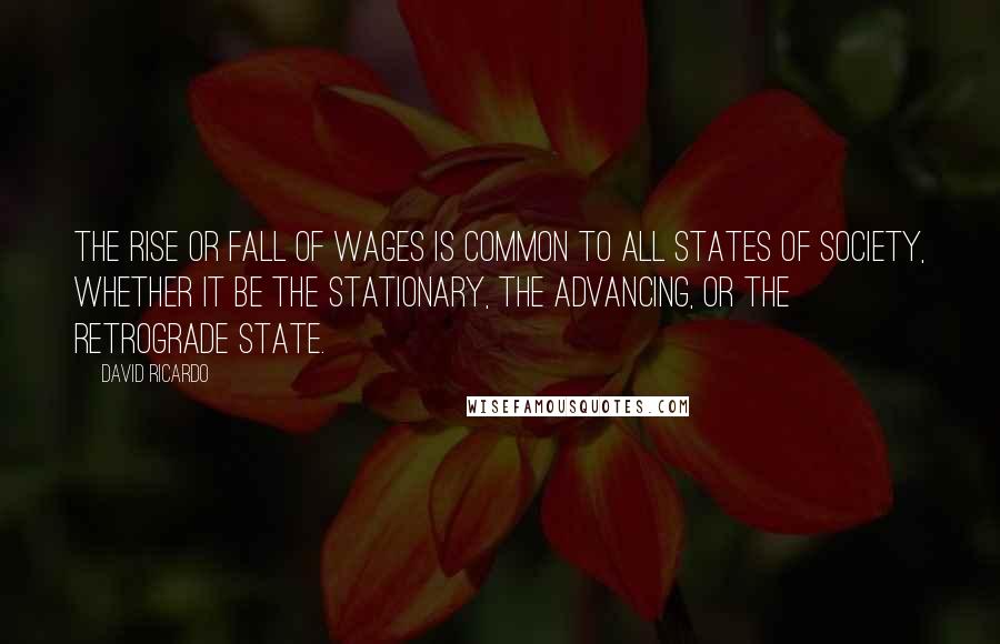 David Ricardo Quotes: The rise or fall of wages is common to all states of society, whether it be the stationary, the advancing, or the retrograde state.