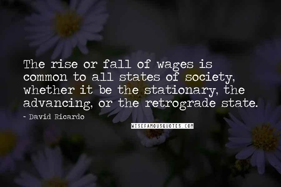 David Ricardo Quotes: The rise or fall of wages is common to all states of society, whether it be the stationary, the advancing, or the retrograde state.