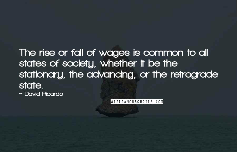David Ricardo Quotes: The rise or fall of wages is common to all states of society, whether it be the stationary, the advancing, or the retrograde state.
