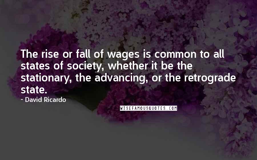 David Ricardo Quotes: The rise or fall of wages is common to all states of society, whether it be the stationary, the advancing, or the retrograde state.