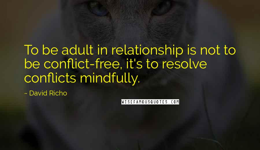 David Richo Quotes: To be adult in relationship is not to be conflict-free, it's to resolve conflicts mindfully.