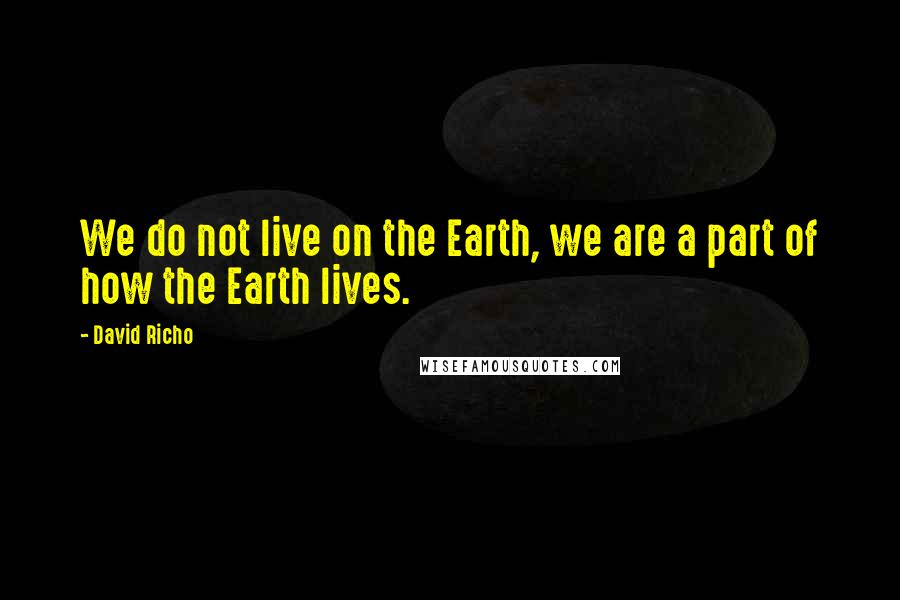 David Richo Quotes: We do not live on the Earth, we are a part of how the Earth lives.