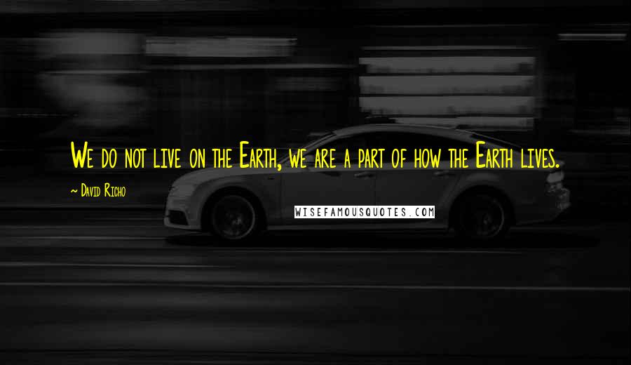 David Richo Quotes: We do not live on the Earth, we are a part of how the Earth lives.