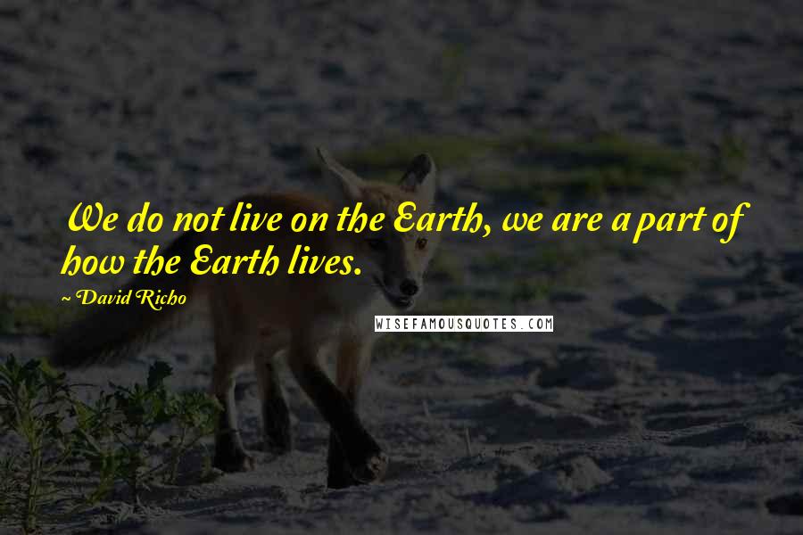 David Richo Quotes: We do not live on the Earth, we are a part of how the Earth lives.