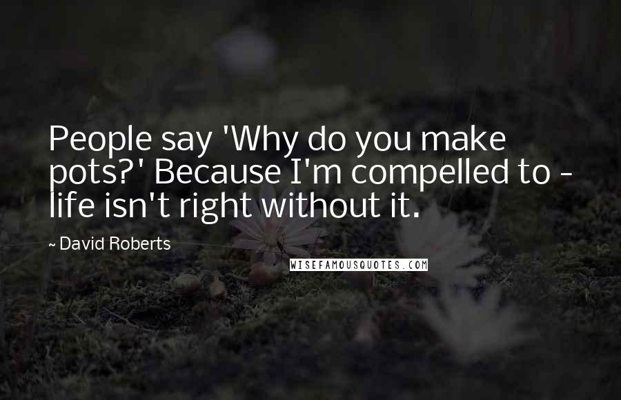 David Roberts Quotes: People say 'Why do you make pots?' Because I'm compelled to - life isn't right without it.