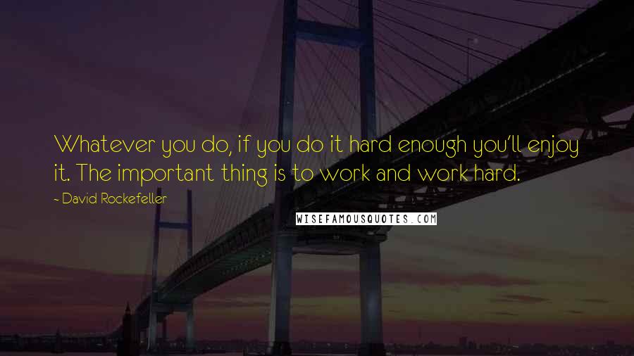 David Rockefeller Quotes: Whatever you do, if you do it hard enough you'll enjoy it. The important thing is to work and work hard.