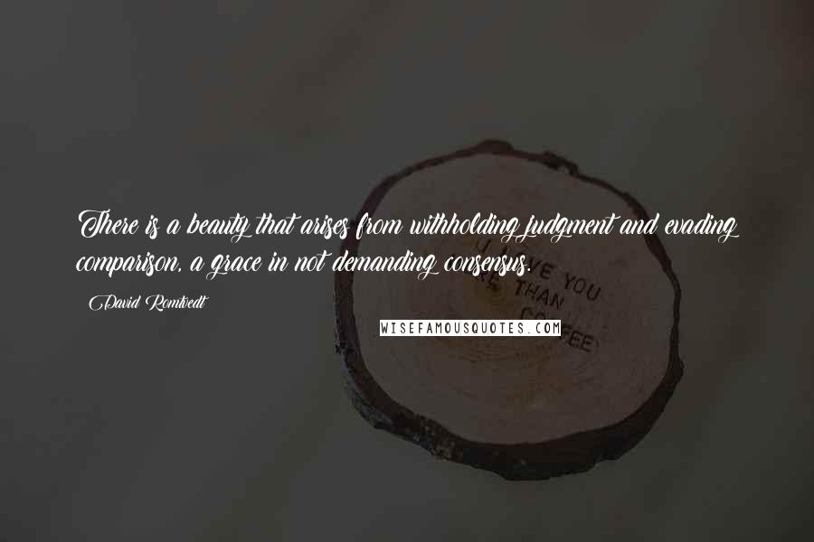 David Romtvedt Quotes: There is a beauty that arises from withholding judgment and evading comparison, a grace in not demanding consensus.