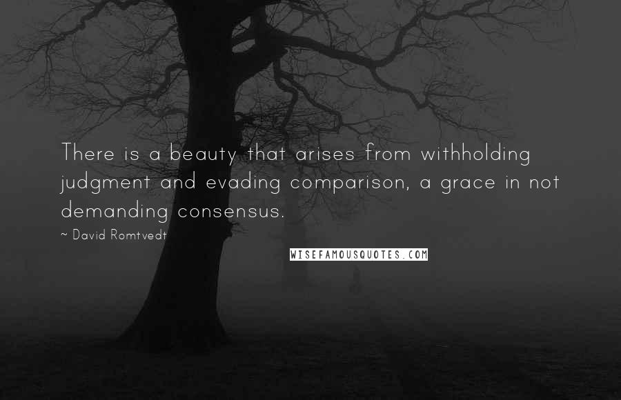 David Romtvedt Quotes: There is a beauty that arises from withholding judgment and evading comparison, a grace in not demanding consensus.