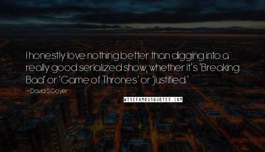 David S.Goyer Quotes: I honestly love nothing better than digging into a really good serialized show, whether it's 'Breaking Bad' or 'Game of Thrones' or 'Justified.'