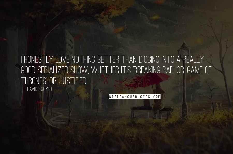 David S.Goyer Quotes: I honestly love nothing better than digging into a really good serialized show, whether it's 'Breaking Bad' or 'Game of Thrones' or 'Justified.'