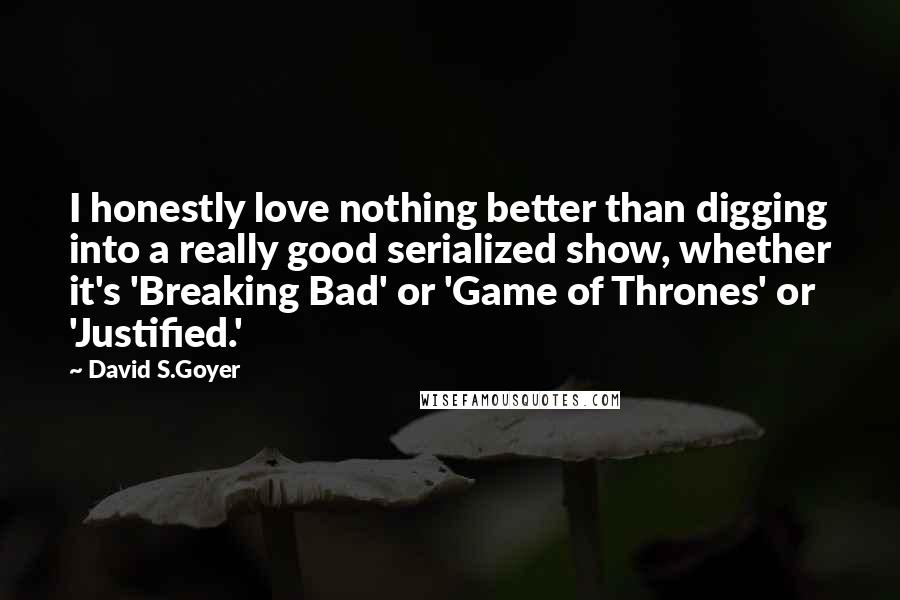 David S.Goyer Quotes: I honestly love nothing better than digging into a really good serialized show, whether it's 'Breaking Bad' or 'Game of Thrones' or 'Justified.'