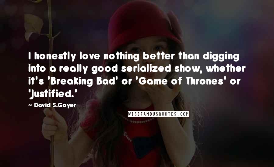 David S.Goyer Quotes: I honestly love nothing better than digging into a really good serialized show, whether it's 'Breaking Bad' or 'Game of Thrones' or 'Justified.'