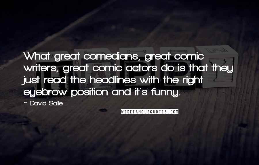 David Salle Quotes: What great comedians, great comic writers, great comic actors do is that they just read the headlines with the right eyebrow position and it's funny.