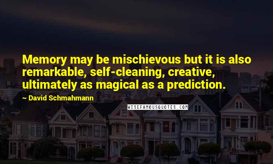 David Schmahmann Quotes: Memory may be mischievous but it is also remarkable, self-cleaning, creative, ultimately as magical as a prediction.