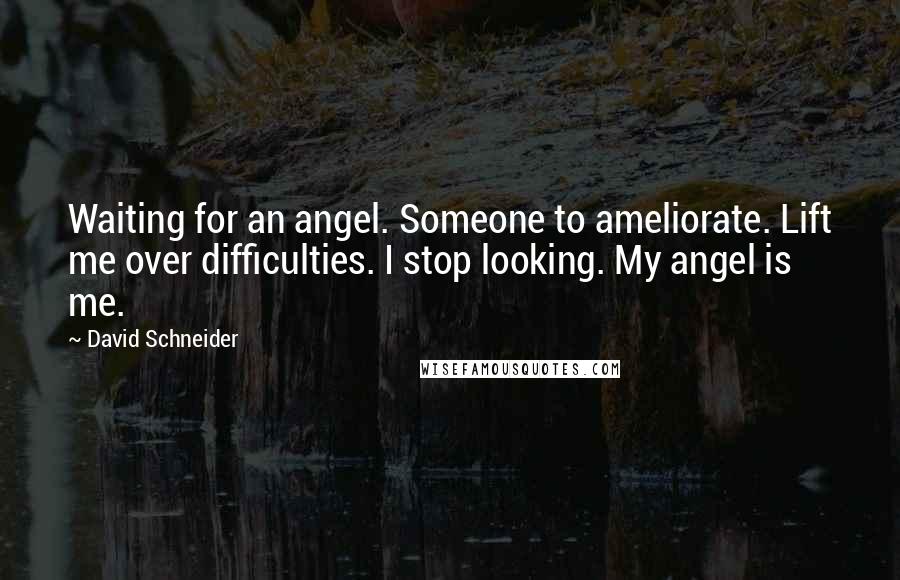 David Schneider Quotes: Waiting for an angel. Someone to ameliorate. Lift me over difficulties. I stop looking. My angel is me.