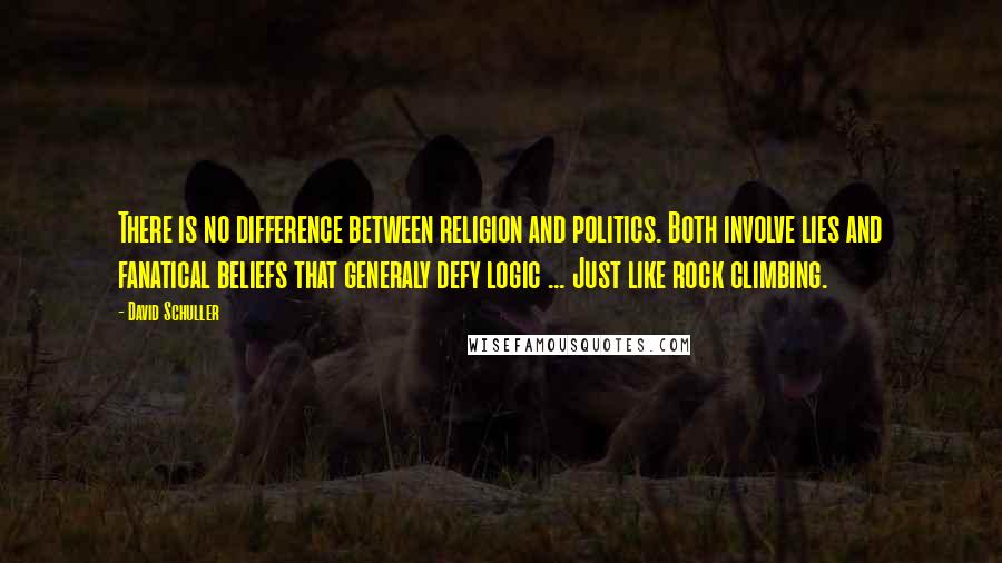 David Schuller Quotes: There is no difference between religion and politics. Both involve lies and fanatical beliefs that generaly defy logic ... Just like rock climbing.