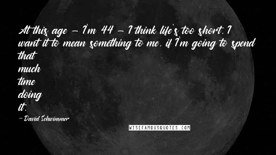 David Schwimmer Quotes: At this age - I'm 44 - I think life's too short. I want it to mean something to me, if I'm going to spend that much time doing it.