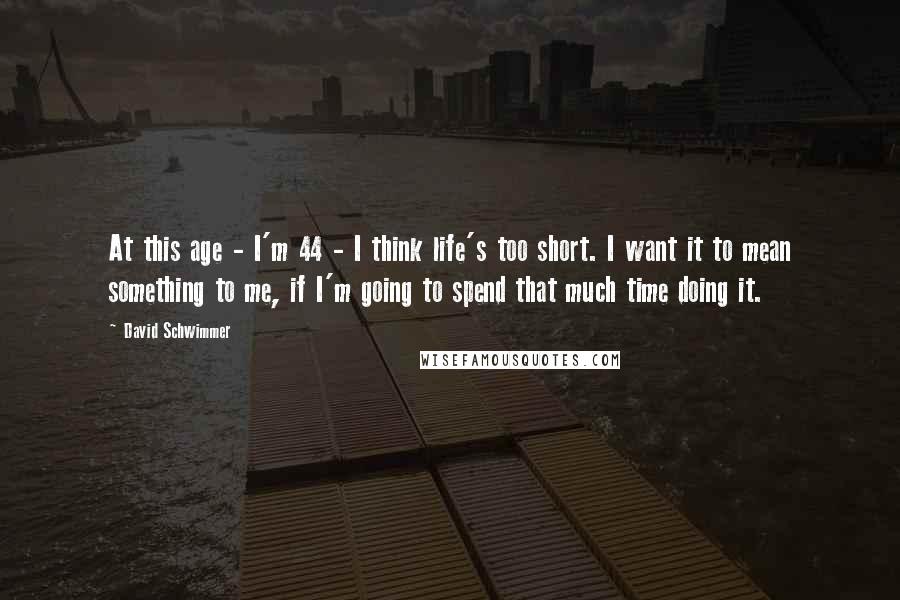 David Schwimmer Quotes: At this age - I'm 44 - I think life's too short. I want it to mean something to me, if I'm going to spend that much time doing it.