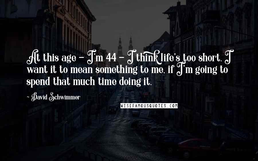 David Schwimmer Quotes: At this age - I'm 44 - I think life's too short. I want it to mean something to me, if I'm going to spend that much time doing it.