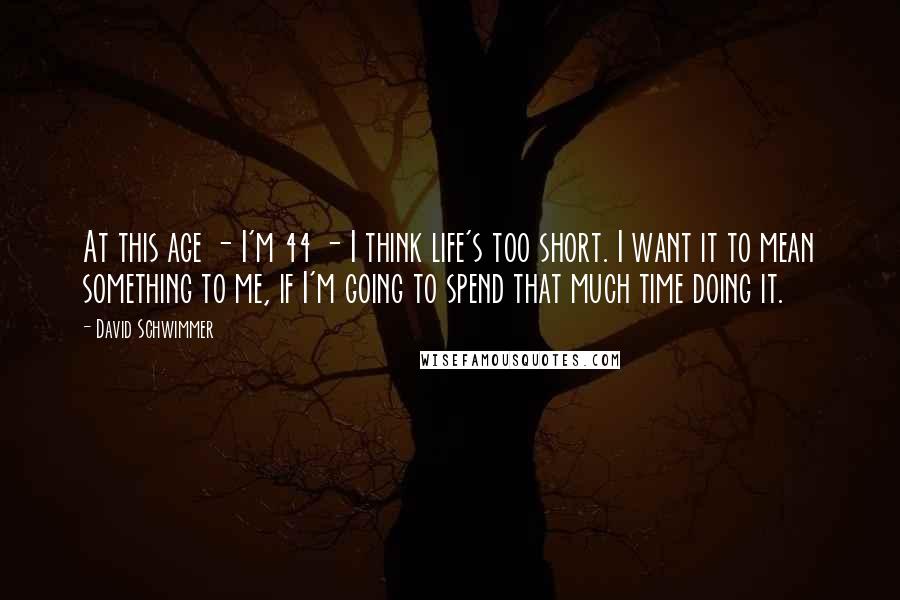 David Schwimmer Quotes: At this age - I'm 44 - I think life's too short. I want it to mean something to me, if I'm going to spend that much time doing it.