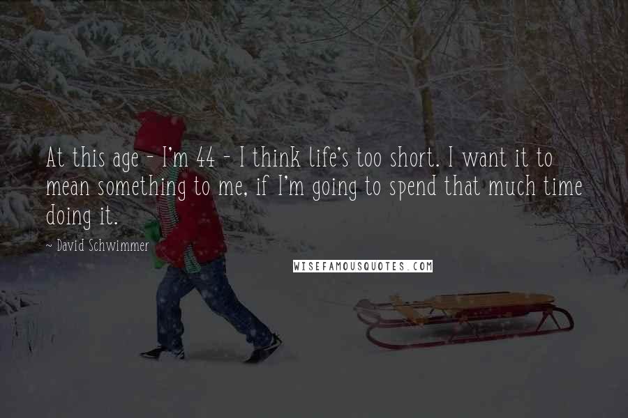 David Schwimmer Quotes: At this age - I'm 44 - I think life's too short. I want it to mean something to me, if I'm going to spend that much time doing it.