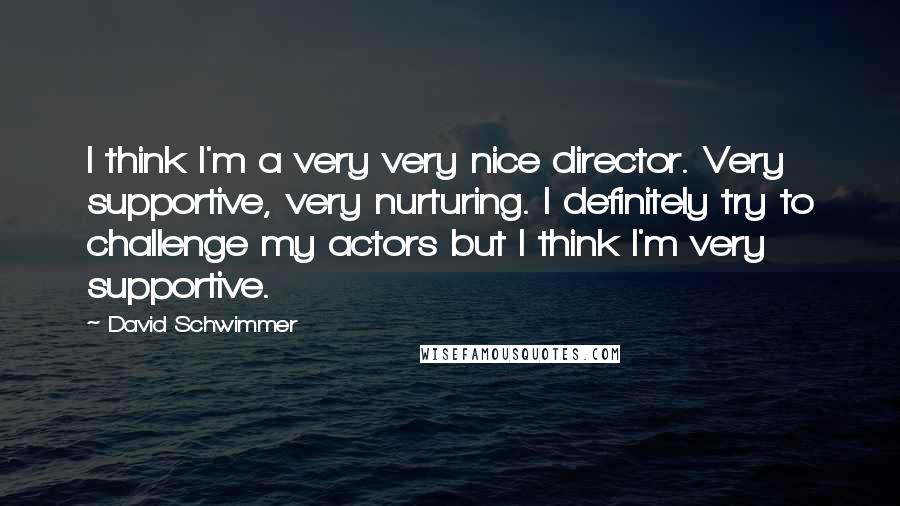 David Schwimmer Quotes: I think I'm a very very nice director. Very supportive, very nurturing. I definitely try to challenge my actors but I think I'm very supportive.