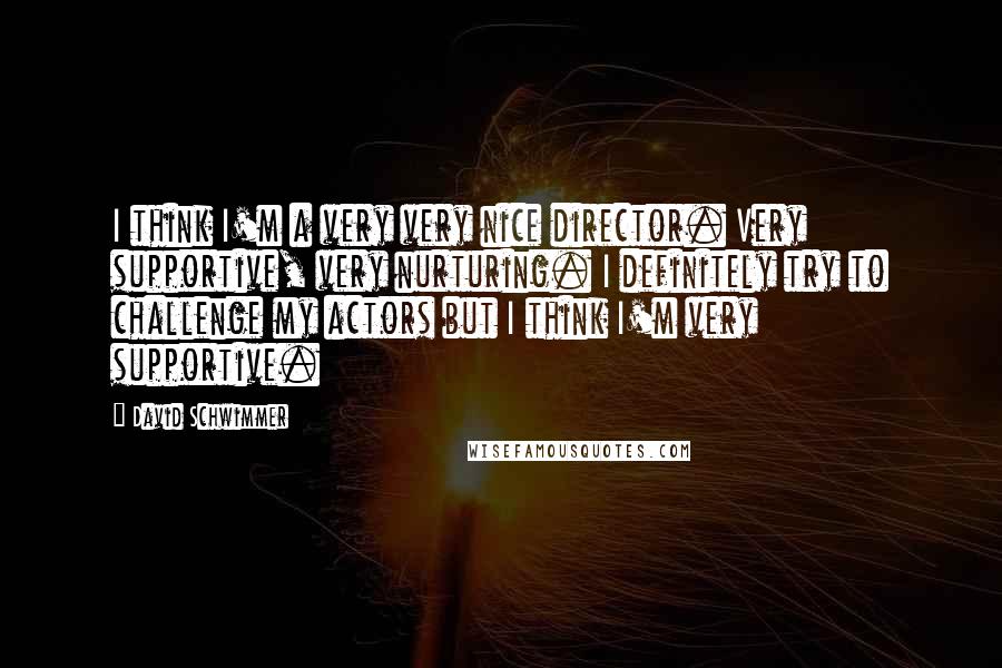 David Schwimmer Quotes: I think I'm a very very nice director. Very supportive, very nurturing. I definitely try to challenge my actors but I think I'm very supportive.