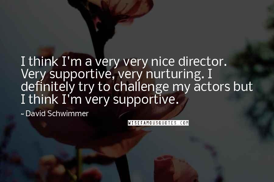 David Schwimmer Quotes: I think I'm a very very nice director. Very supportive, very nurturing. I definitely try to challenge my actors but I think I'm very supportive.