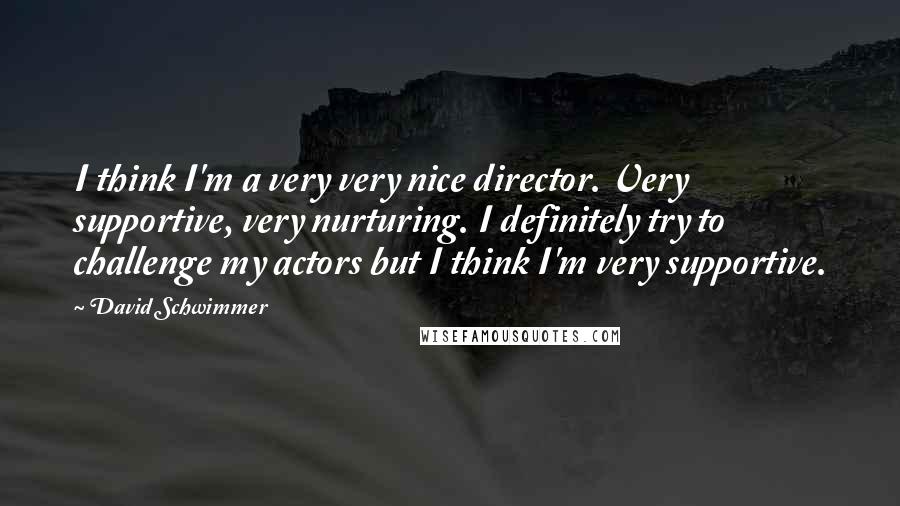 David Schwimmer Quotes: I think I'm a very very nice director. Very supportive, very nurturing. I definitely try to challenge my actors but I think I'm very supportive.