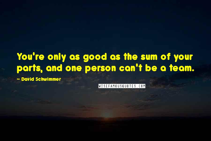 David Schwimmer Quotes: You're only as good as the sum of your parts, and one person can't be a team.